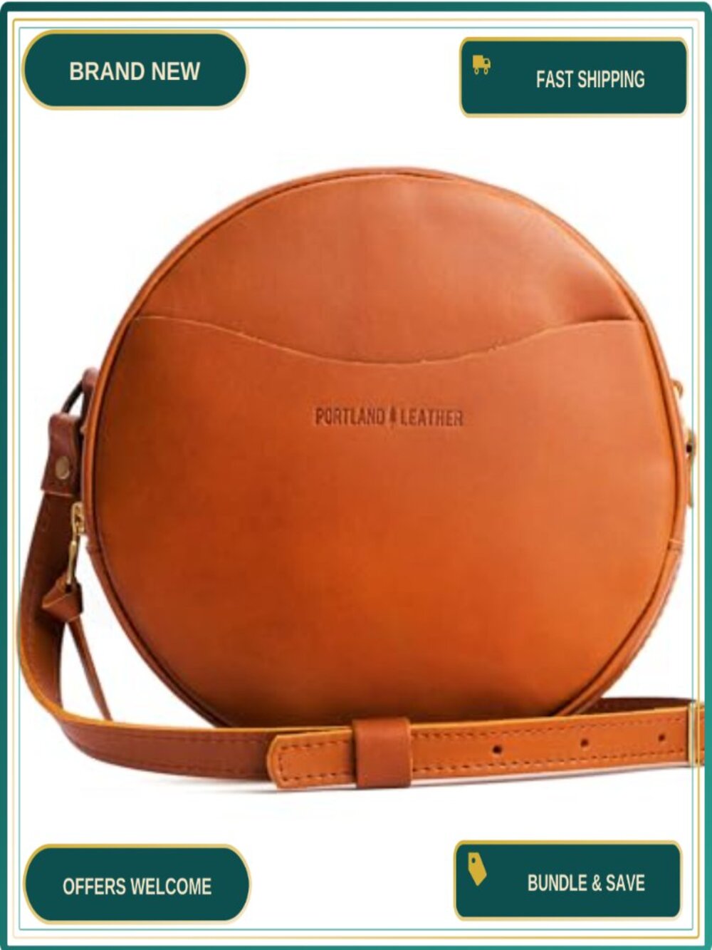 Full-Grain Leather Circle Crossbody Bag Adjustable Strap